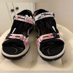 Ecco Black and Pink Sandals with Velcro Straps